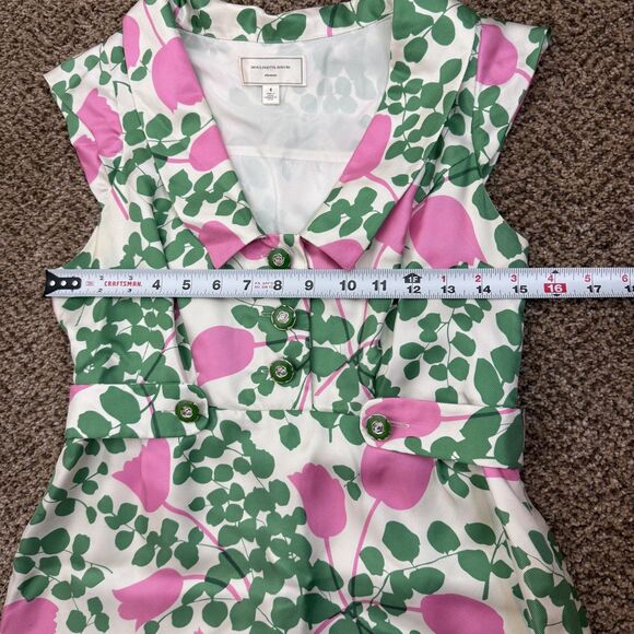 Anthropology Moulinette Soeurs Women's Silk Green Pink Floral Print Dress Sze 4 - Picture 9 of 11